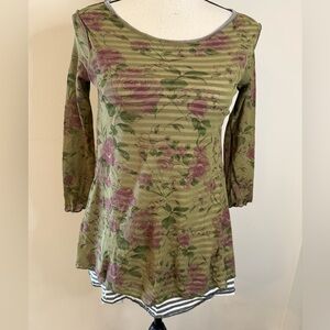 Madison & Lola eclectic floral striped silk blend top SZ SM